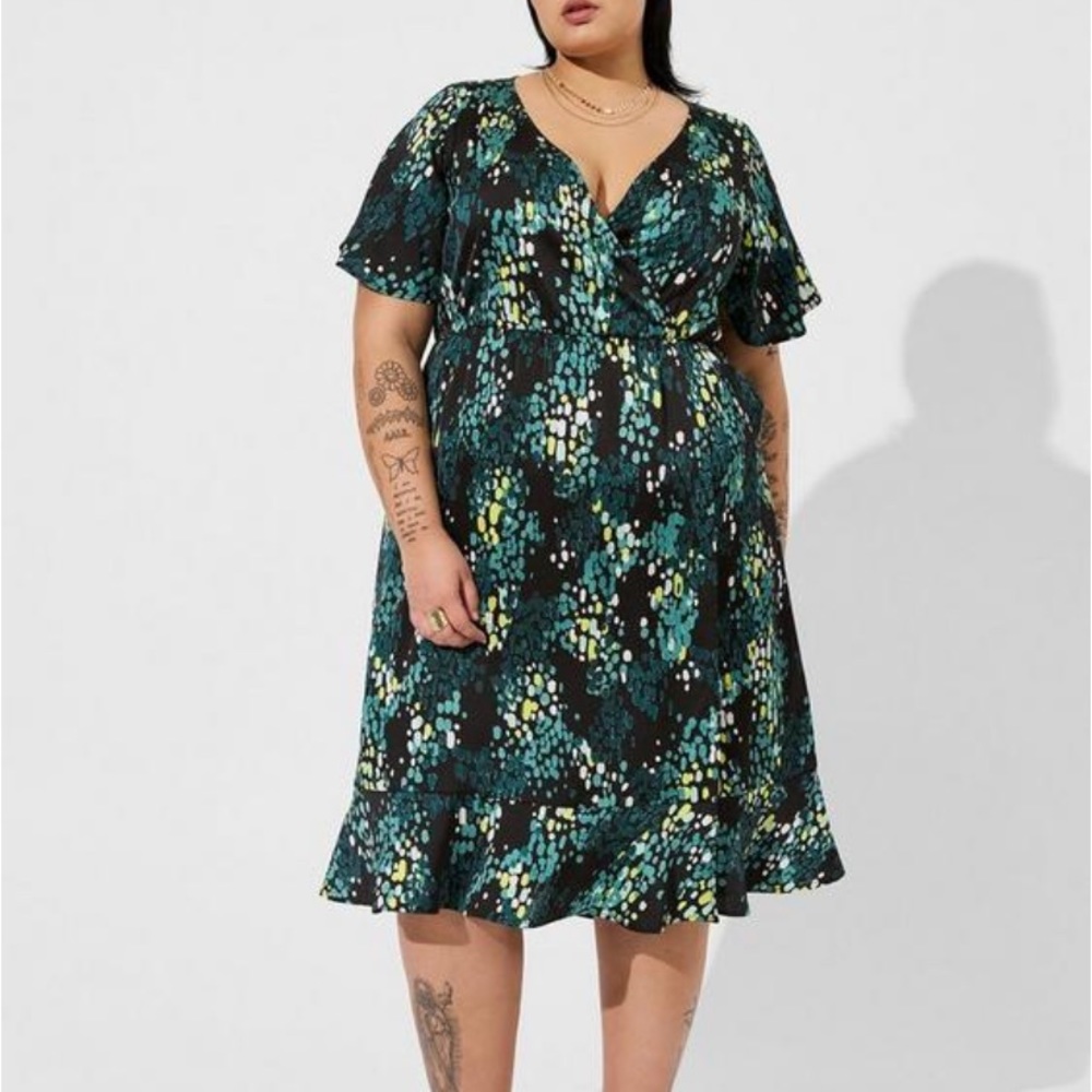 Torrid Midi Bubble Charm Flutter Sleeve Wrap Dress